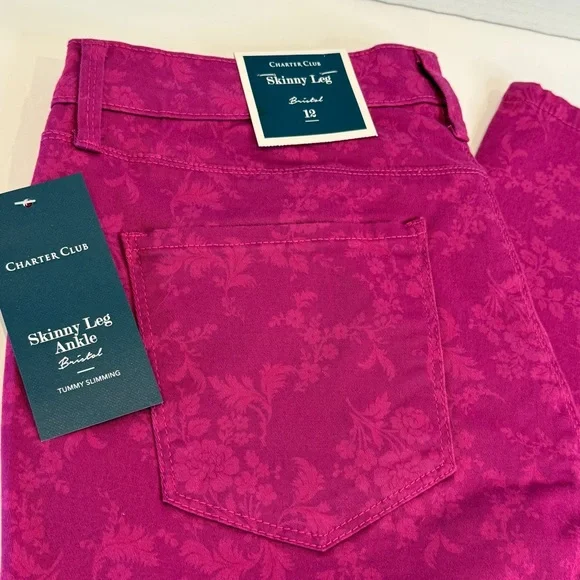 🆕 Women’s Charter Club Pink Fancy Skinny Ankle Pants – Size 12 🆕 - Picture 15 of 16